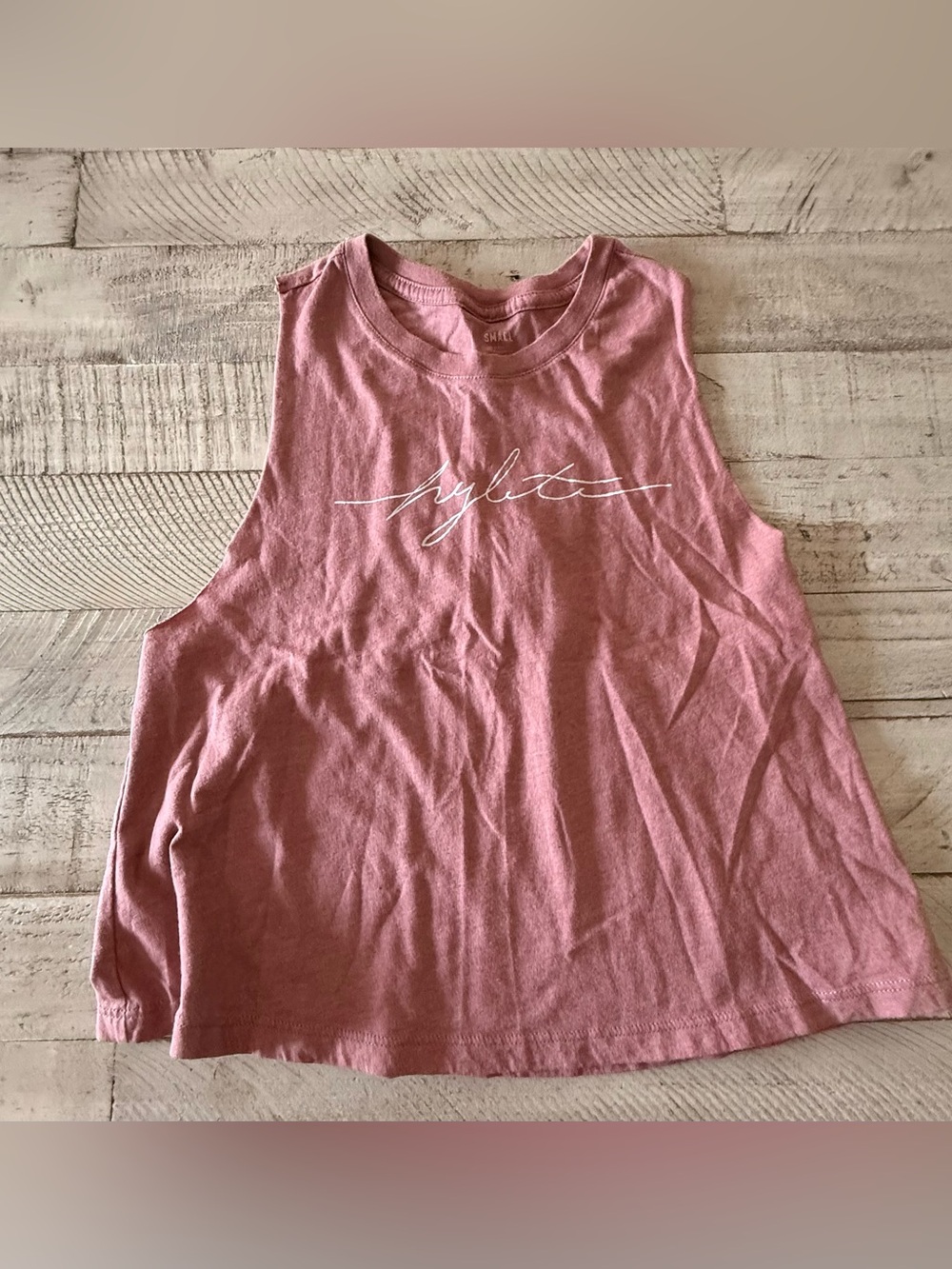 Hylete Dusty Rose Muscle Tee with White Script Logo Size Small